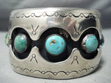 Signed Vintage Native American Navajo Turquoise Snake Eye Sterling Silver Bracelet-Nativo Arts