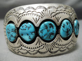 Important 3d Technique Vintage Native American Navajo Turquoise Sterling Silver Bracelet-Nativo Arts