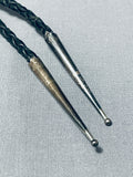 Native American Completely Hand Carved Vintage Navajo Turquoise Sterling Silver Bolo Tie-Nativo Arts