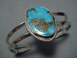 Rare Large Morenci Turquoise Vintage Native American Navajo Sterling Silver Bracelet Cuff Old-Nativo Arts