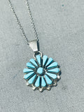 Adorable Vintage Native American Zuni Blue Gem Turquoise Sterling Silver Necklace-Nativo Arts