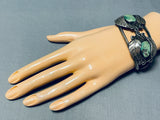 Rare Royston Turquoise Early Vintage Native American Navajo Sterling Silver Leaf Bracelet-Nativo Arts