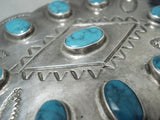 Magnificent Vintage Native American Navajo Kingman Turquoise Sterling Silver Buckle-Nativo Arts