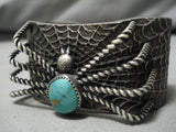 Quality Native American Turquoise Sterling Silver Spider Bracelet Cuff-Nativo Arts