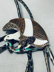 Eagle Eats Snake Vintage Zuni Turquoise Sterling Silver inlay Bolo Tie-Nativo Arts