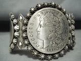 Signed Heavy Hand Tooled San Felipe Sterling Silver Bracelet Coin-Nativo Arts