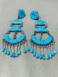One Of The Most Intricate Ever Vintage Native American Zuni Turquoise Sterling Silver Earrings-Nativo Arts