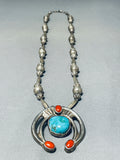 One Of The Best Hand Tooled Vintage Native American Navajo Turquoise Sterling Silver Necklace-Nativo Arts