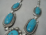 Amazing Vintage Native American Navajo Blue Gem Turquoise Sterling Silver Necklace Old-Nativo Arts
