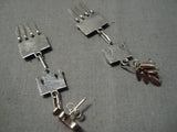 Dangling Chandelier Coral Zuni Native American Navajo Sterling Silver Earrings-Nativo Arts