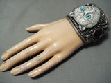 Native American One Of The Most Unique Vintage Turquoise Kitty Cat Sterling Silver Bracelet-Nativo Arts