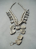 Women's Vintage Native American Navajo Royston Turquoise Sterling Silver Squash Blossom Necklace-Nativo Arts