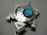 Extremely Detailed!! Vintage Native American Navajo Toad Sterling Silver Turquoise Pendant-Nativo Arts