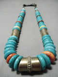 Colossal Vintage Native American Navajo Sterling Silver Turquoise Bead Necklace Old-Nativo Arts