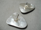 Important Native American Navajo Female Artist #8 Turquoise Sterling Silver Earrings-Nativo Arts