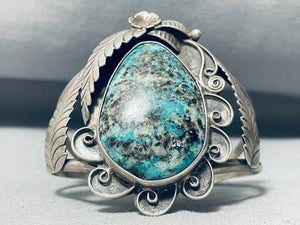 Massive Leaf Vintage Native American Navajo Turquoise Sterling Silver Bracelet Old-Nativo Arts