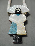 Native American Superior Vintage Santo Domingo Hand Carved Turquoise Sterling Silver Necklace-Nativo Arts