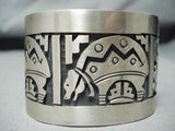 Wide Hand Tooled Vintage Hopi/ Native American Navajo Sterling Silver Bear Bracelet-Nativo Arts