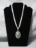 Dynamic Vintage Native American Navajo Blue Gem Turquoise Sterling Silver Necklace Old-Nativo Arts