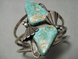 Towering Huge Vintage Native American Navajo Carico Lake Turquoise Sterling Silver Bracelet Old-Nativo Arts