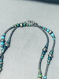 One Of The Most Unique Native American Navajo Turquoise Sterling Silver Long Necklace-Nativo Arts