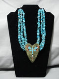 Native American Important Santo Domingo Rosetta Turquoise Inlay Sterling Silver Necklace-Nativo Arts