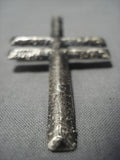 Amazing Vintage Native American Navajo Textured Cross Sterling Silver Pendant For Necklace-Nativo Arts
