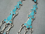 Marvelous Native American Zuni Blue Gem Turquoise Inlay Sterling Silver Earrings-Nativo Arts