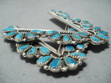 Magnificent Native American Navajo Turquoise Sterling Silver Collar Protector Pins-Nativo Arts