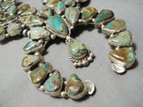 512 Grm Vintage Native American Navajo Royston Turquoise Sterling Silver Squash Blossom Necklace-Nativo Arts