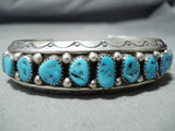 Heavy Zuni Kingman Turquoise Sterling Silver Bracelet Native American-Nativo Arts