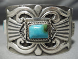 Heavy Concho Navajo Royston Turquoise Sterling Silver Bracelet Native American-Nativo Arts