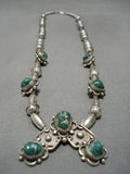 Quality Vintage Native American Navajo Cerrillos Turquoise Sterling Silver Necklace Old-Nativo Arts