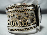 Massive Signed Native American Navajo Native Black Agate Sterling Silver 12k Gold Bracelet-Nativo Arts