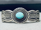 John Begay Vintage Native American Navajo Blue Gem Turquoise Sterling Silver Bracelet-Nativo Arts