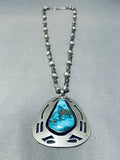 Authentic Vintage Native American Navajo Morenci Turquoise Sterling Silver Necklace-Nativo Arts