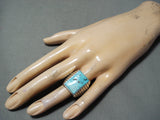 Impressive Navajo Native American Kingman Turquoise Sterling Silver Ring-Nativo Arts