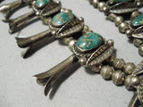 Rare Vintage Native American Navajo Royston Turquoise Sterling Silver Squash Blossom Necklace-Nativo Arts