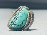 Stunning Vintage Native American Navajo Green Turquoise Sterling Silver Leaf Ring Old-Nativo Arts