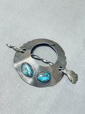 Awesome Vintage Native American Navajo morenci Mountain Turquoise Sterling Silver Hair Barrette-Nativo Arts