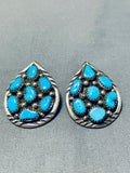 Superb Vintage Native American Navajo Kingman Turquoise Sterling Silver Earrings-Nativo Arts