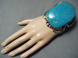 Giant Huge 200+ Gram Vintage Native American Navajo Rare Lake Turquoise Sterling Silver Bracelet-Nativo Arts