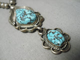 Opulent Vintage Native American Navajo Carico Lake Turquoise Sterling Silver Necklace Old-Nativo Arts
