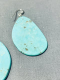 Native American Dramatic Santo Domingo Green Turquoise Slab Large Earrings-Nativo Arts