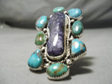 Best Vintage Native American Navajo Turquoise Sugulite Sterling Silver Ring-Nativo Arts