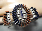 Dazzling Native American Zuni Lapis Coral Needlepoint Sterling Silver Bracelet-Nativo Arts