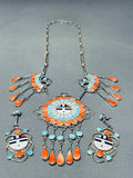 Glorious Vintage Native American Zuni Turquoise Sunface Sterling Silver Necklace-Nativo Arts