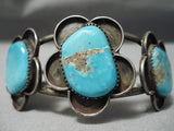 Superior Vintage Native American Navajo #8 Turquoise Sterling Silver Flower Bracelet Old-Nativo Arts