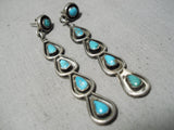 Exquisite Vintage Native American Zuni Blue Gem Turquoise Sterling Silver Earrings Old-Nativo Arts