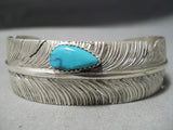 Detailed Feather!! Native American Navajo Intricate Sterling Silver Bracelet Cuff-Nativo Arts
